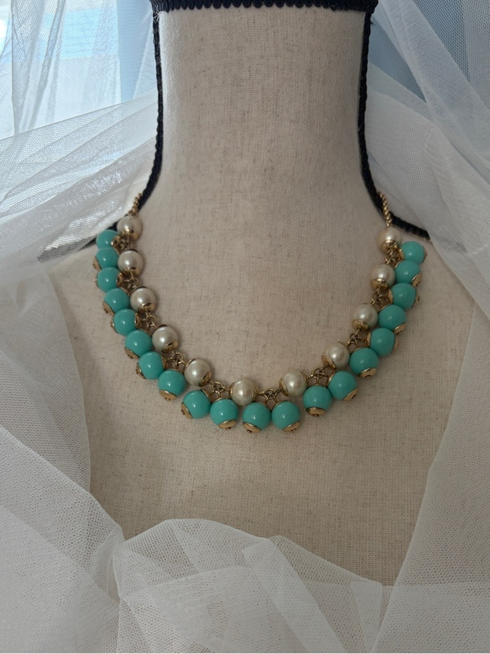 J. Crew Turquoise and Pearl Cluster Necklace